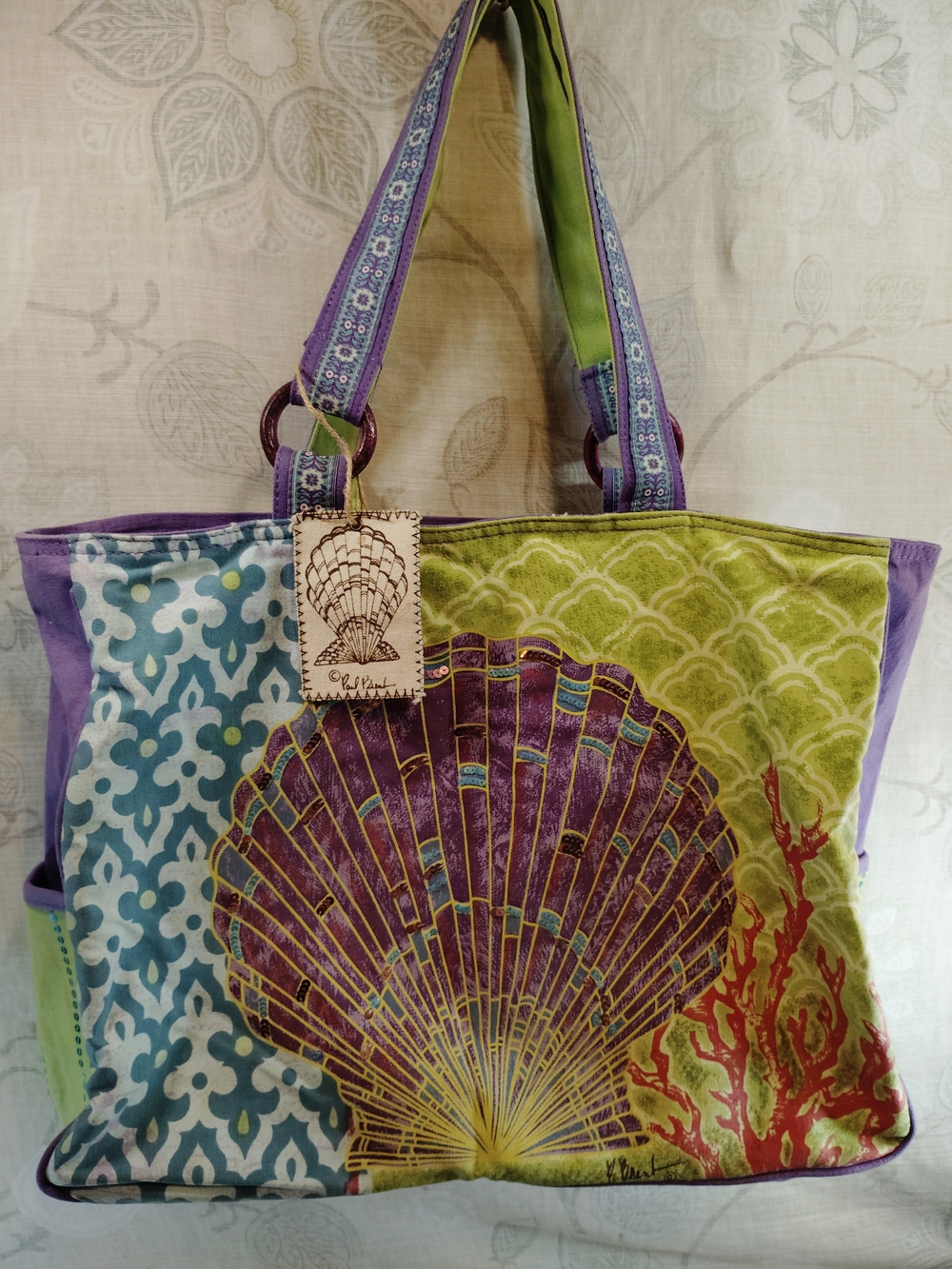 Sun & Sand Boho Purple & Green Seashell Shoulder Bag